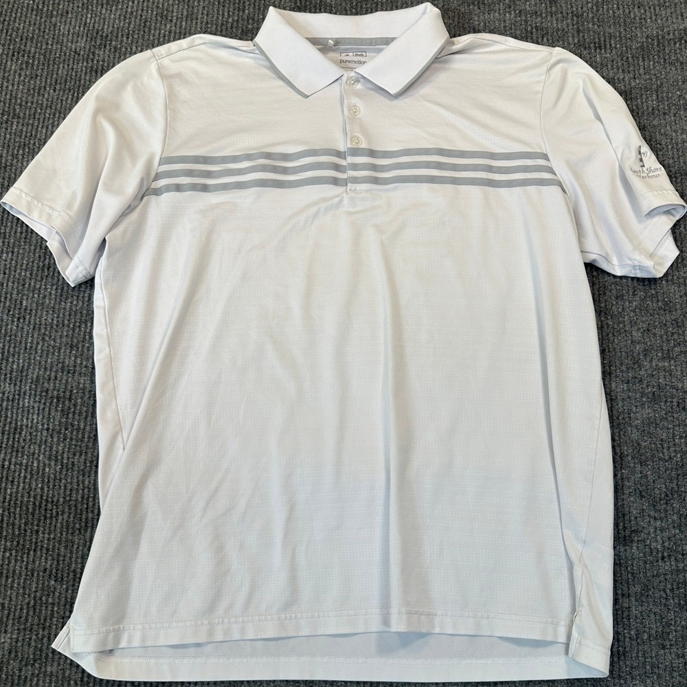 Adidas Puremotion Golf Polo XL‎ White Gray Striped Performance Shirt